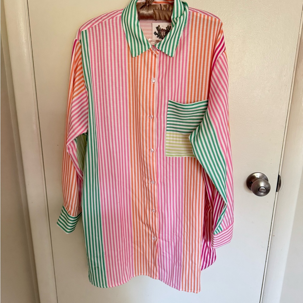 DAVI & DANI Vibrant Striped Button Down Shirt